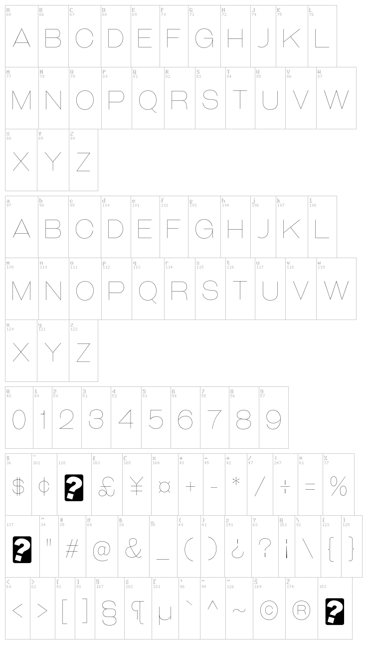 Galderglynn Esquire font map